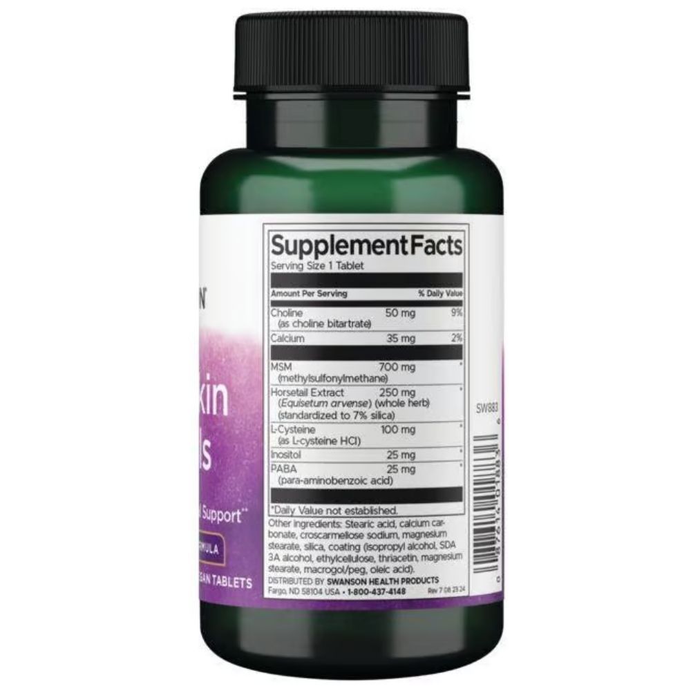 Supplement Facts etiket op een groene fles met zwarte dop. Bevat voedingsfeiten en ingrediënten.