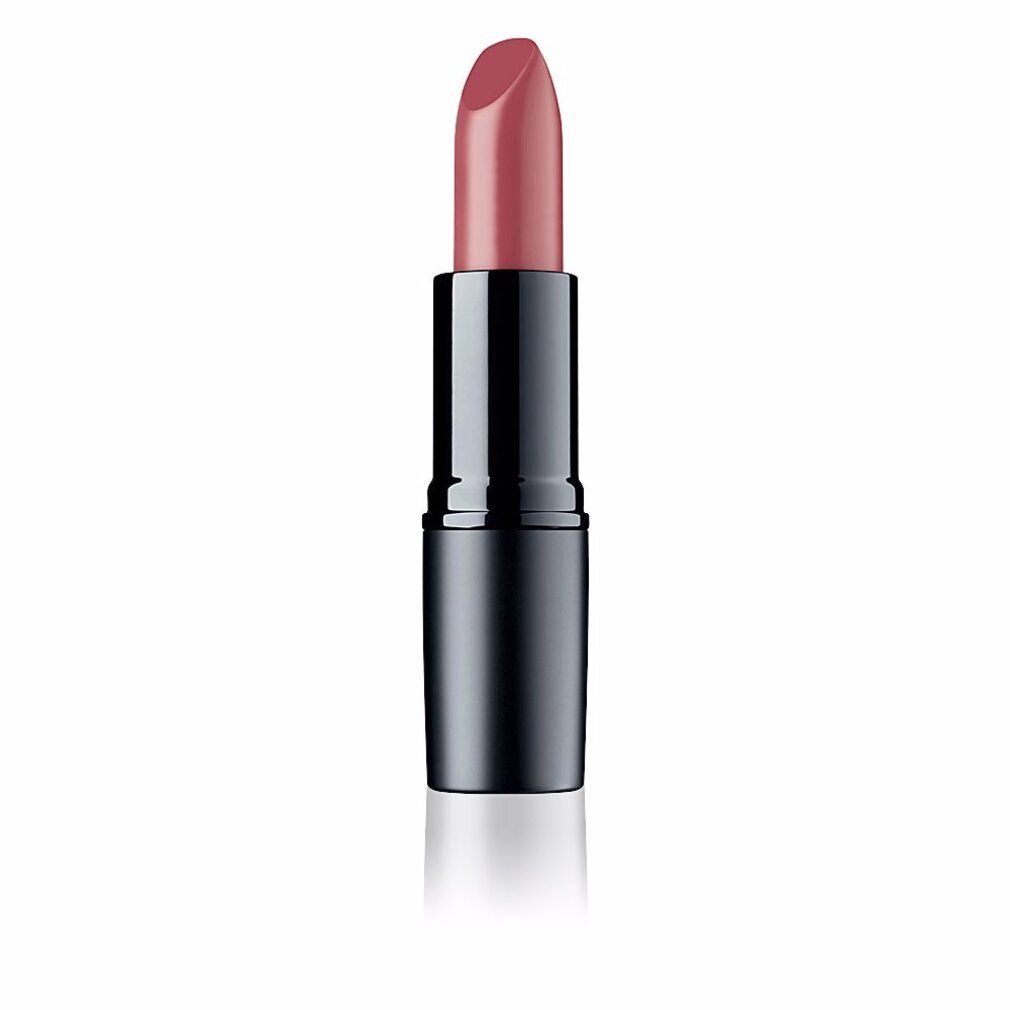 Rouge à lèvres rose dans un étui noir. Forme cylindrique.