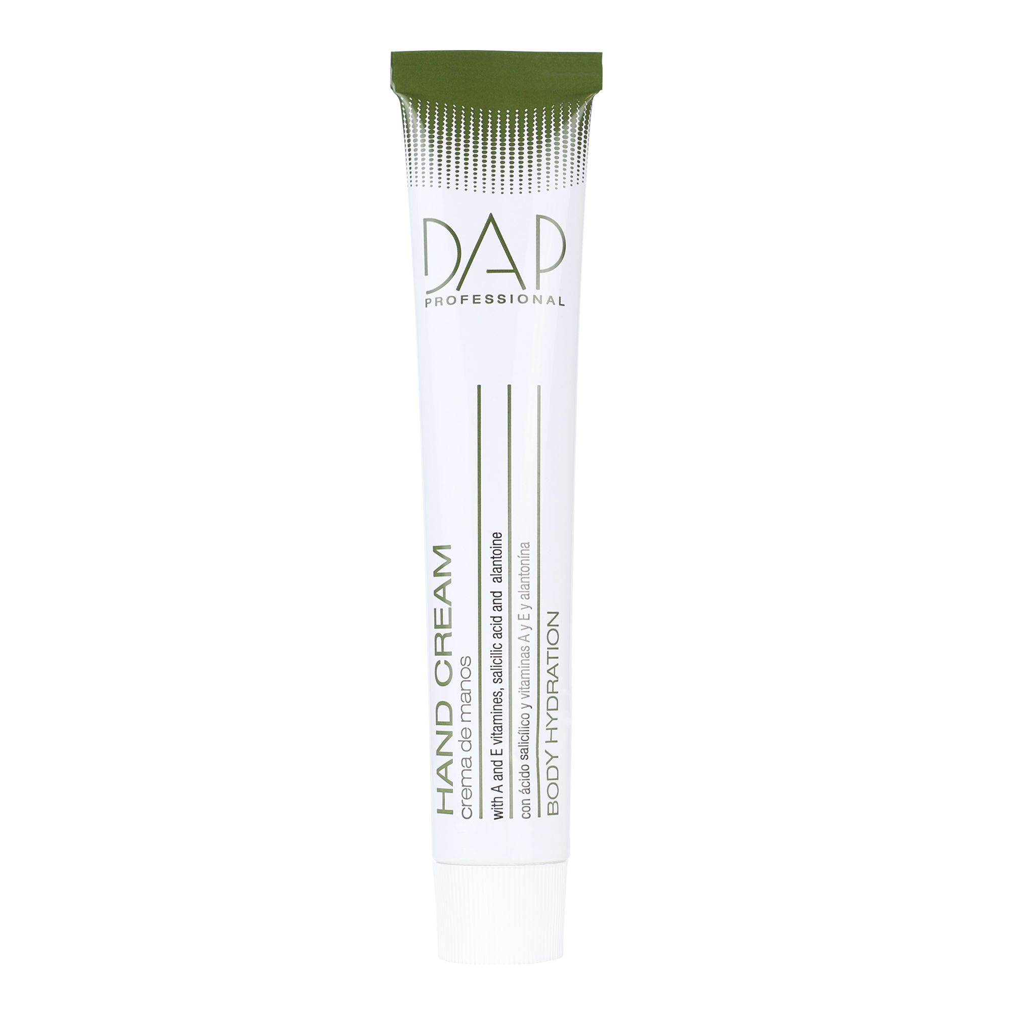 DAP Handcrème tube met vitamine A en E, salicylzuur en allantoïne.