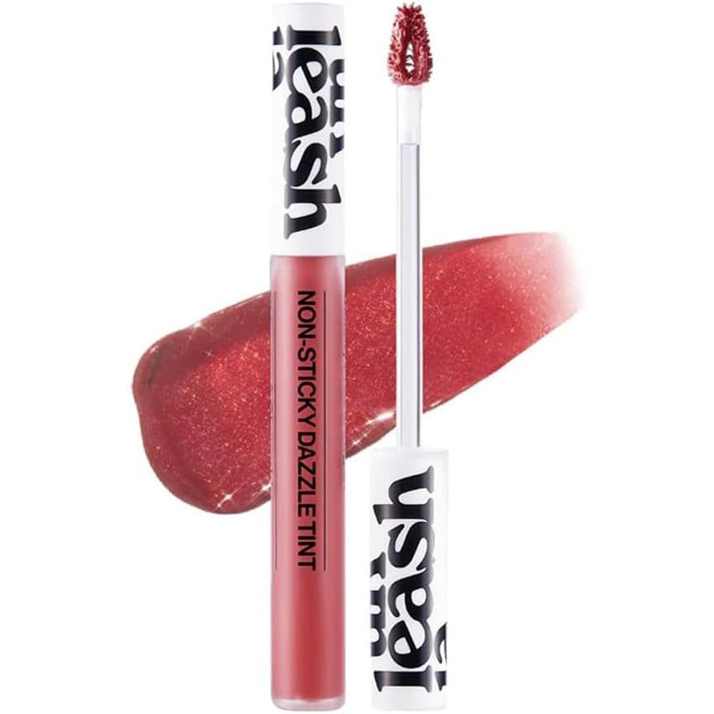 UNLEASHIA Non-Sticky Dazzle Tint tube met applicator. Rode tint aangebracht. Opschrift: Non-Sticky Dazzle Tint.