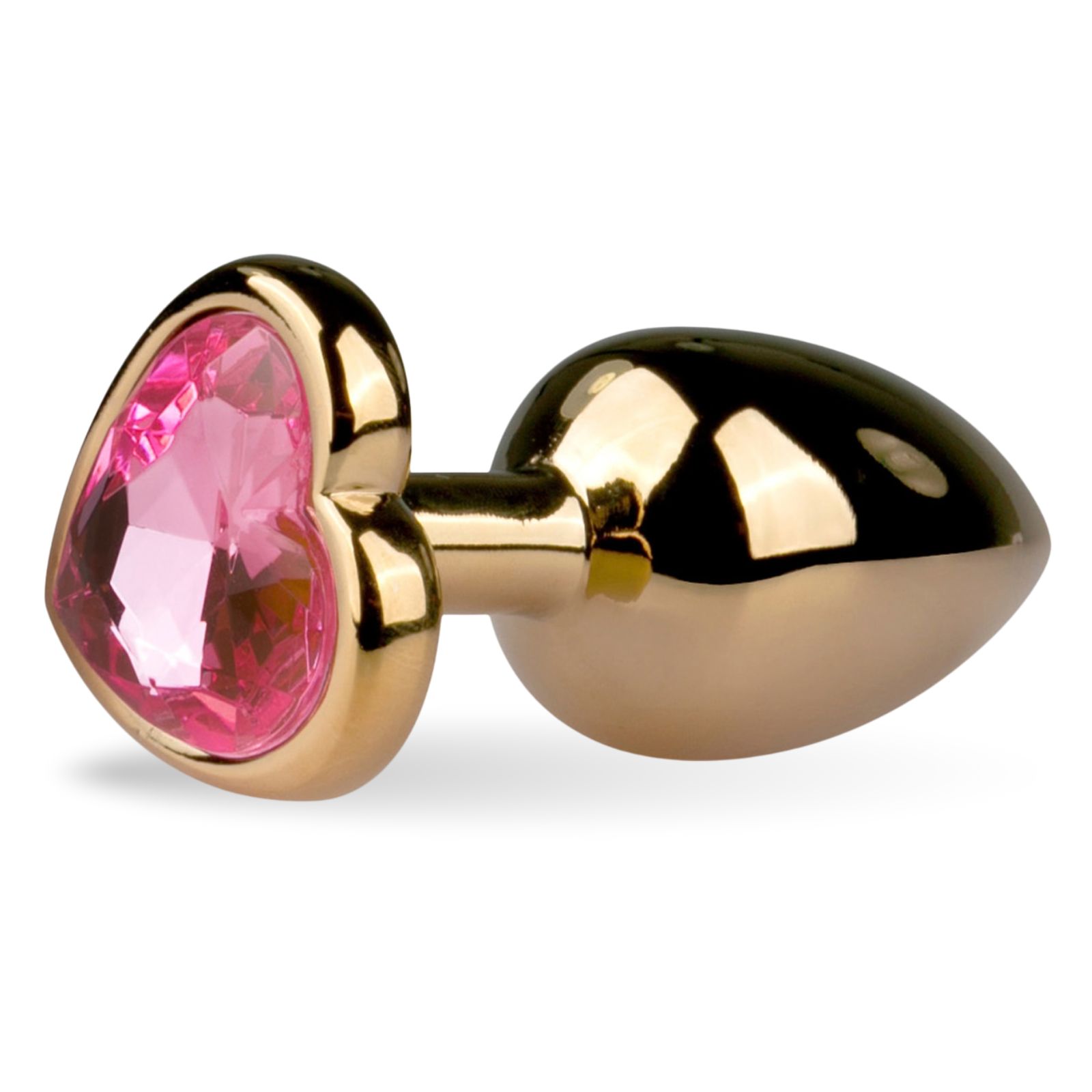 Plug anal doré avec pierre décorative en forme de cœur. Forme conique.