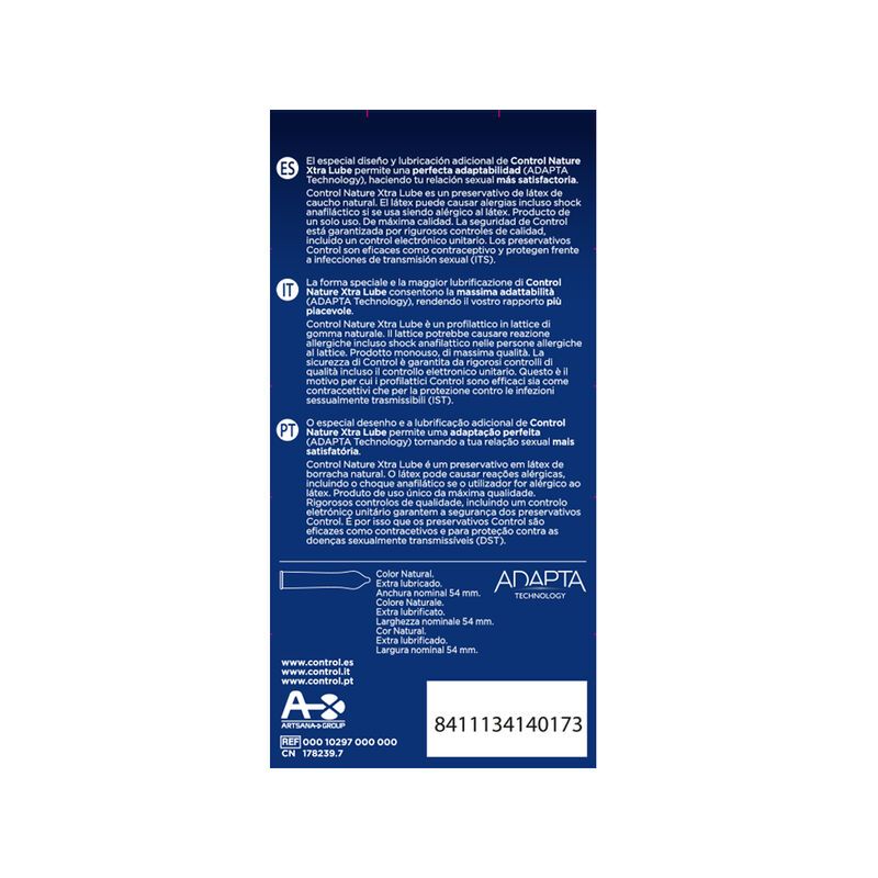 Boîte de lubrifiant Control Nature Xtra Lube. Contient des informations multilingues et un numéro de produit.