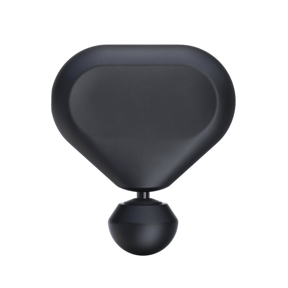 Zwarte massager, ovale vorm, met ronde kop. Geen verdere details.