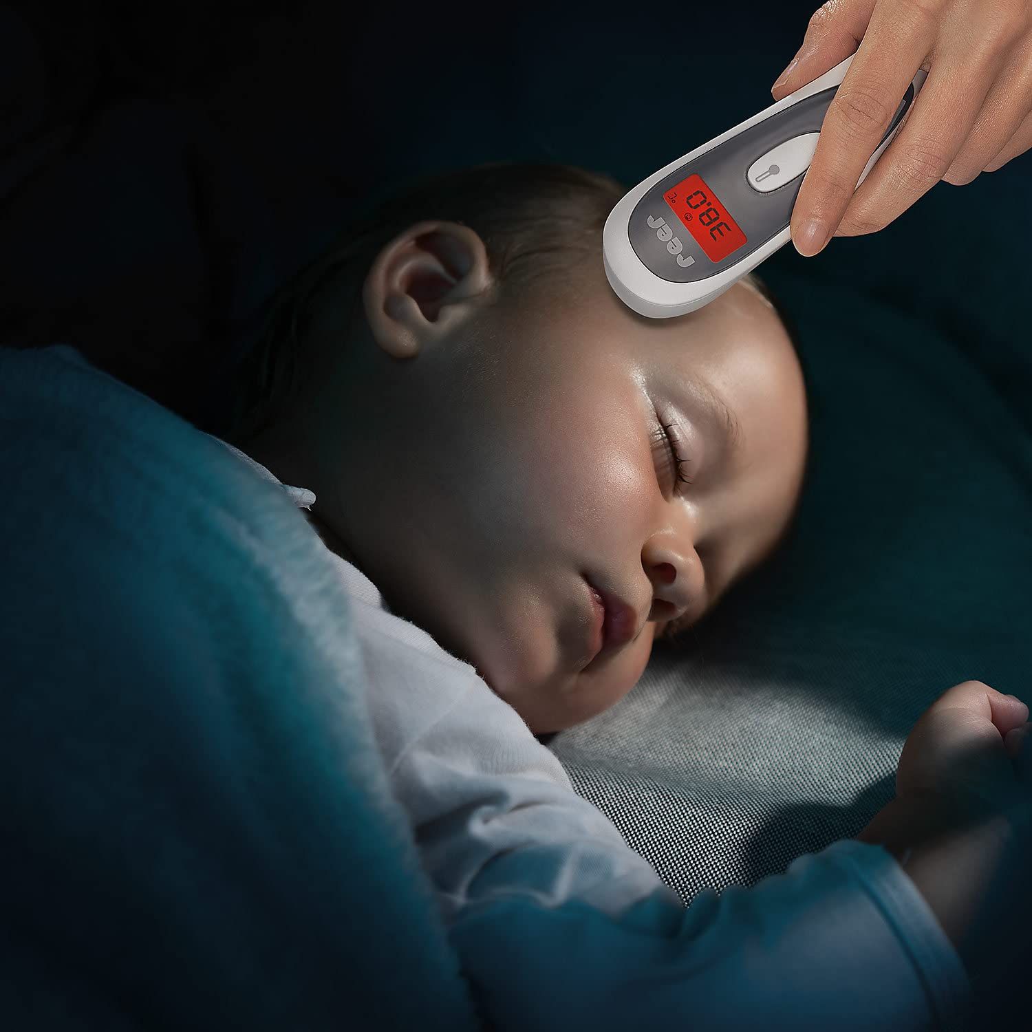 Verpakking van reer Colour SoftTemp infraroodthermometer met productafbeeldingen.