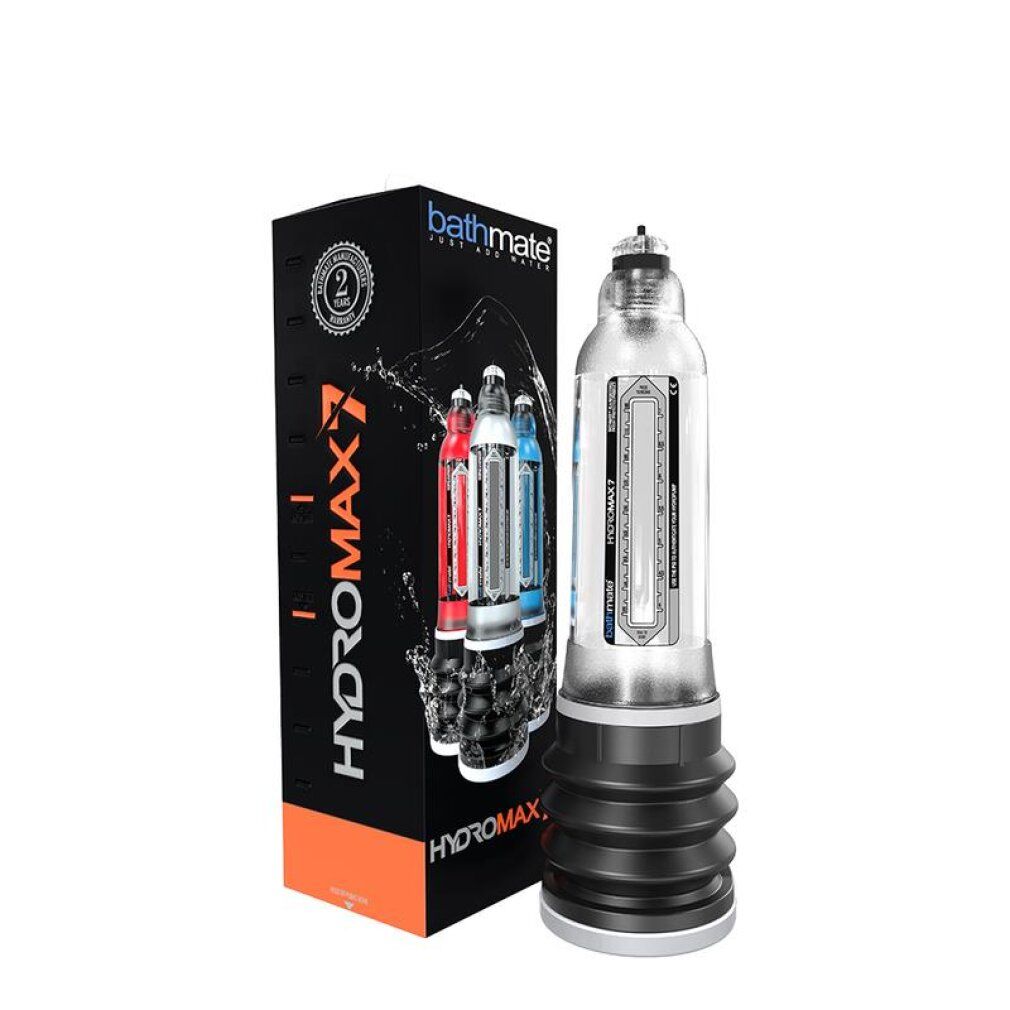 Bathmate Hydromax 7 penispomp naast de verpakking.
