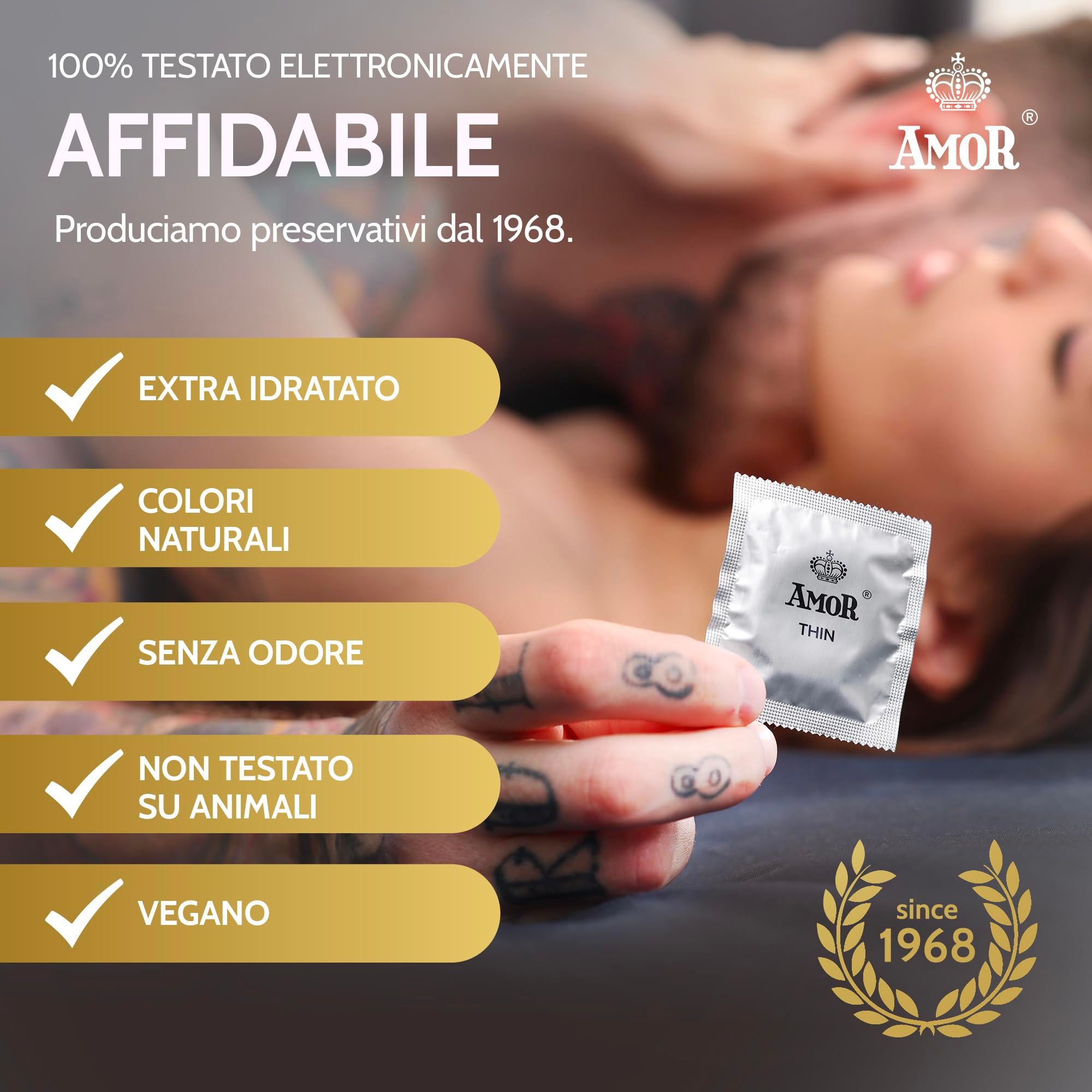 Préservatif Amor Thin, vegan, sans odeur, couleur naturelle, extra hydraté.
