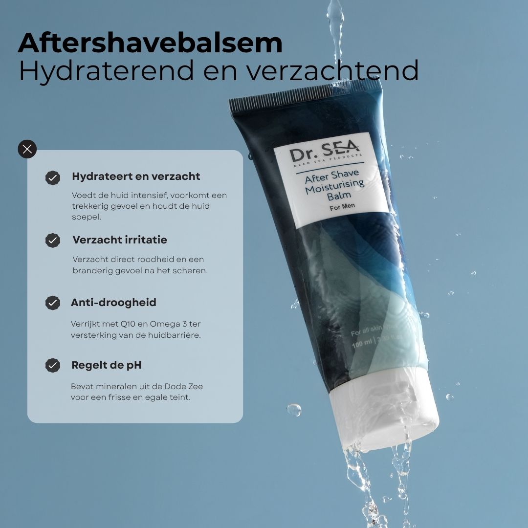 Twee tubes After Shave Moisturising Balm en Refreshing Shaving Gel. Opschrift: Dr. Sea.