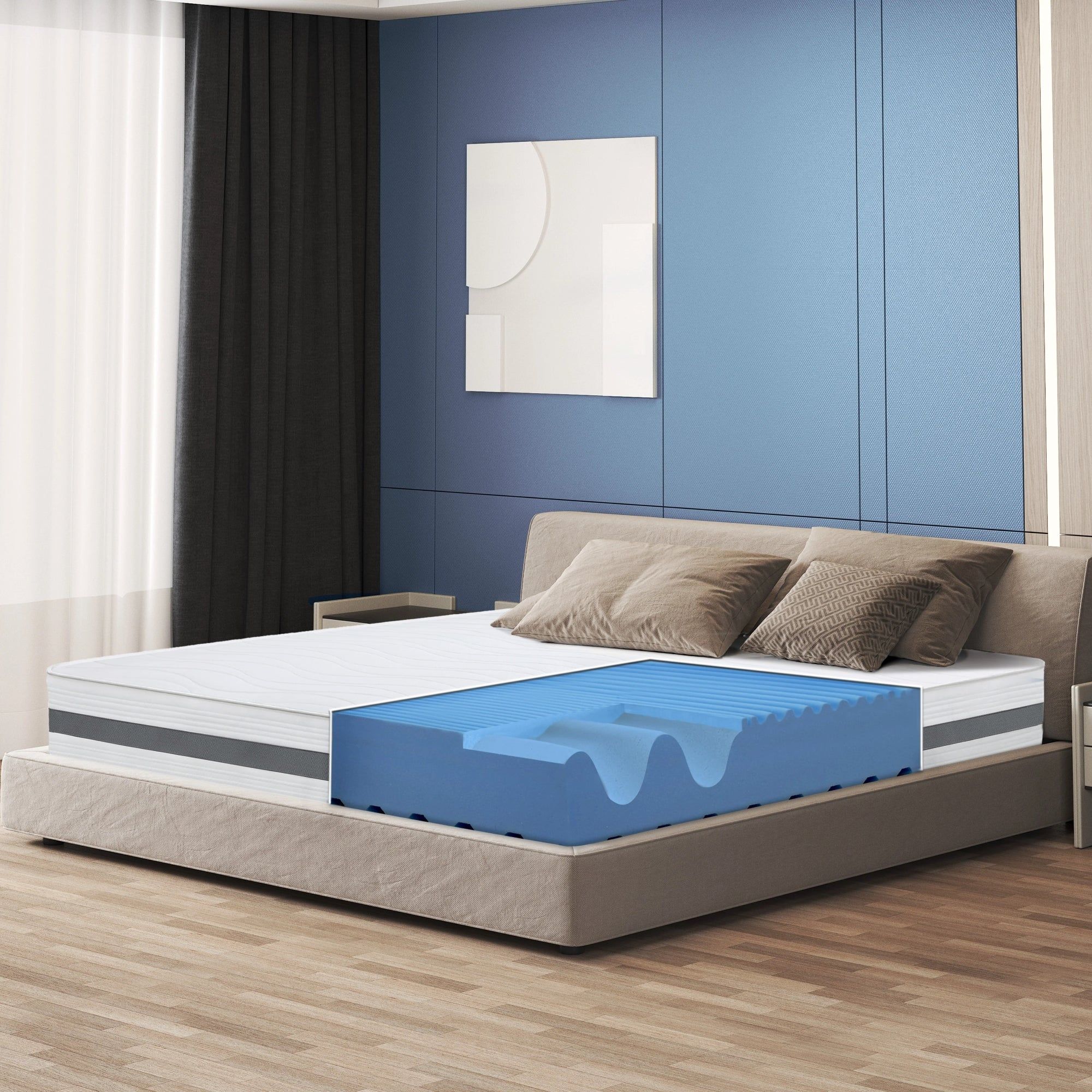 The White Stone Matras 200x200 cm Antibacterieel Schuim | Hoogte 20 cm | 3D Air Hypoallergeen Hoes