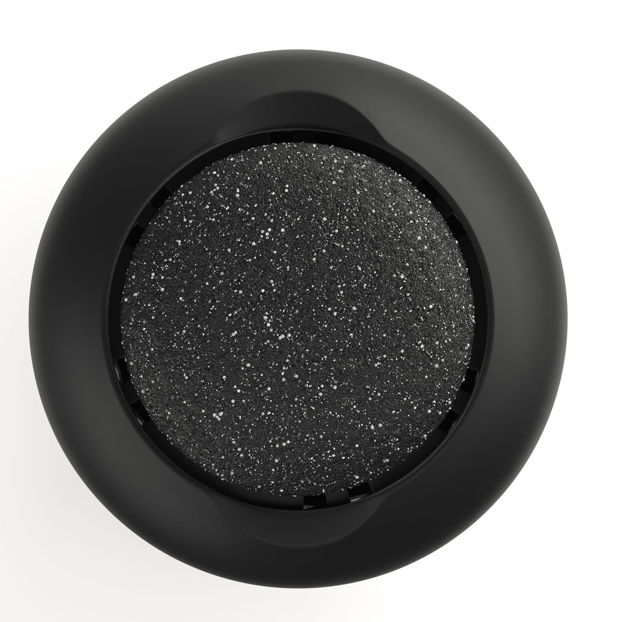 Embout noir rond avec surface rugueuse grise. Boîtier perforé.