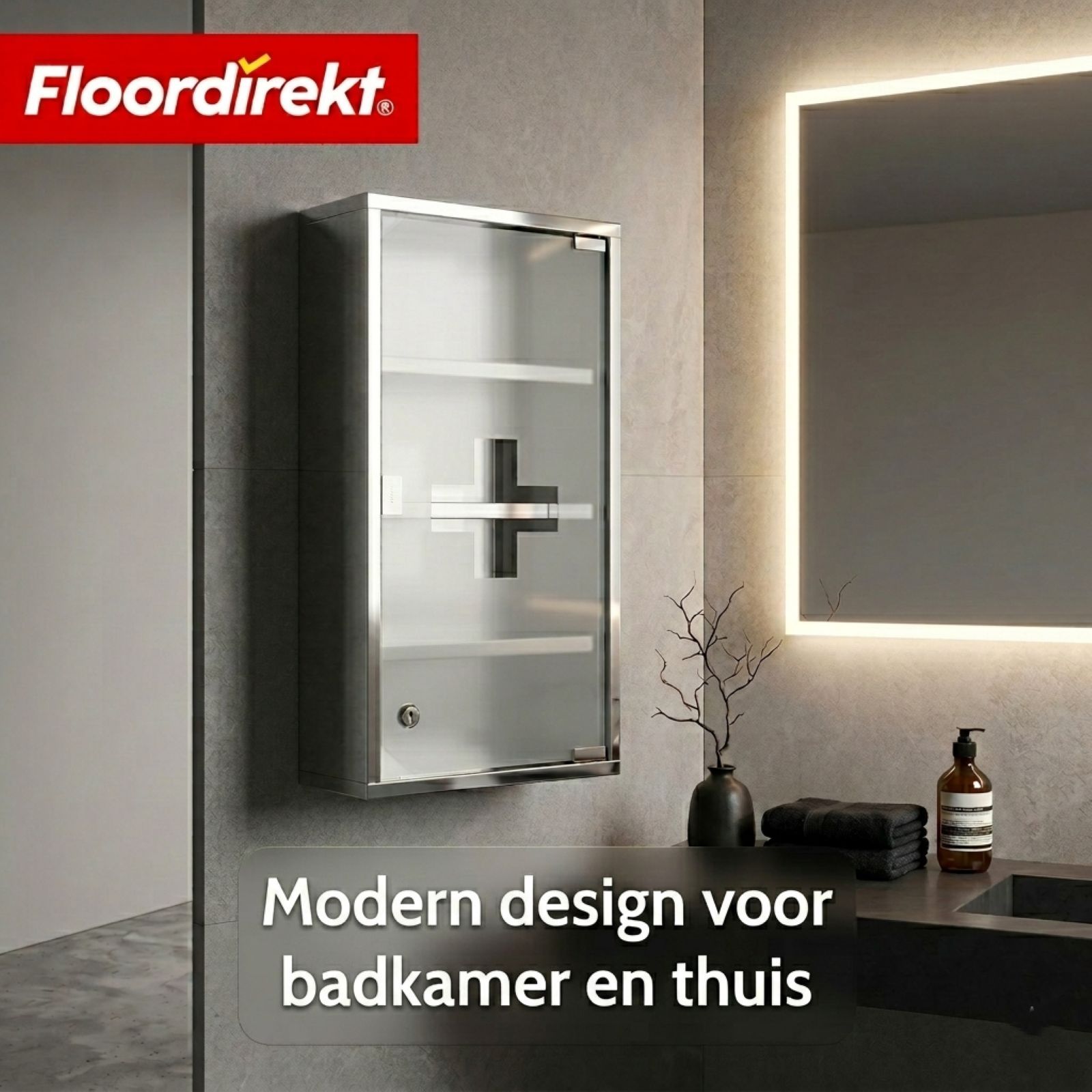KARAT Medicijnkast Allen - Afsluitbare medicijnkast glazen deur zilver 60 x 30 cm 4 vakken