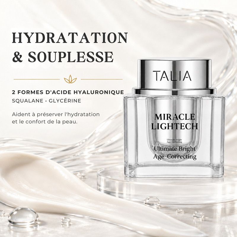 Crème Talia Miracle Lightech Age Correcting : Niacinamide, Vitamine C, Bakuchiol, Peptides.