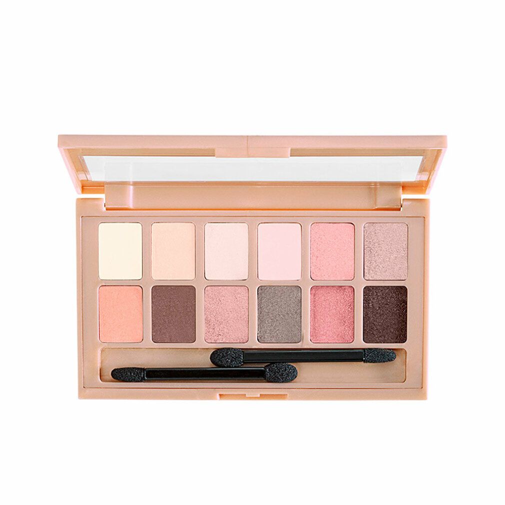 Palette de fards à paupières avec 12 teintes. Emballage rose avec miroir et applicateurs. Inscription : THE blushed NUDES.
