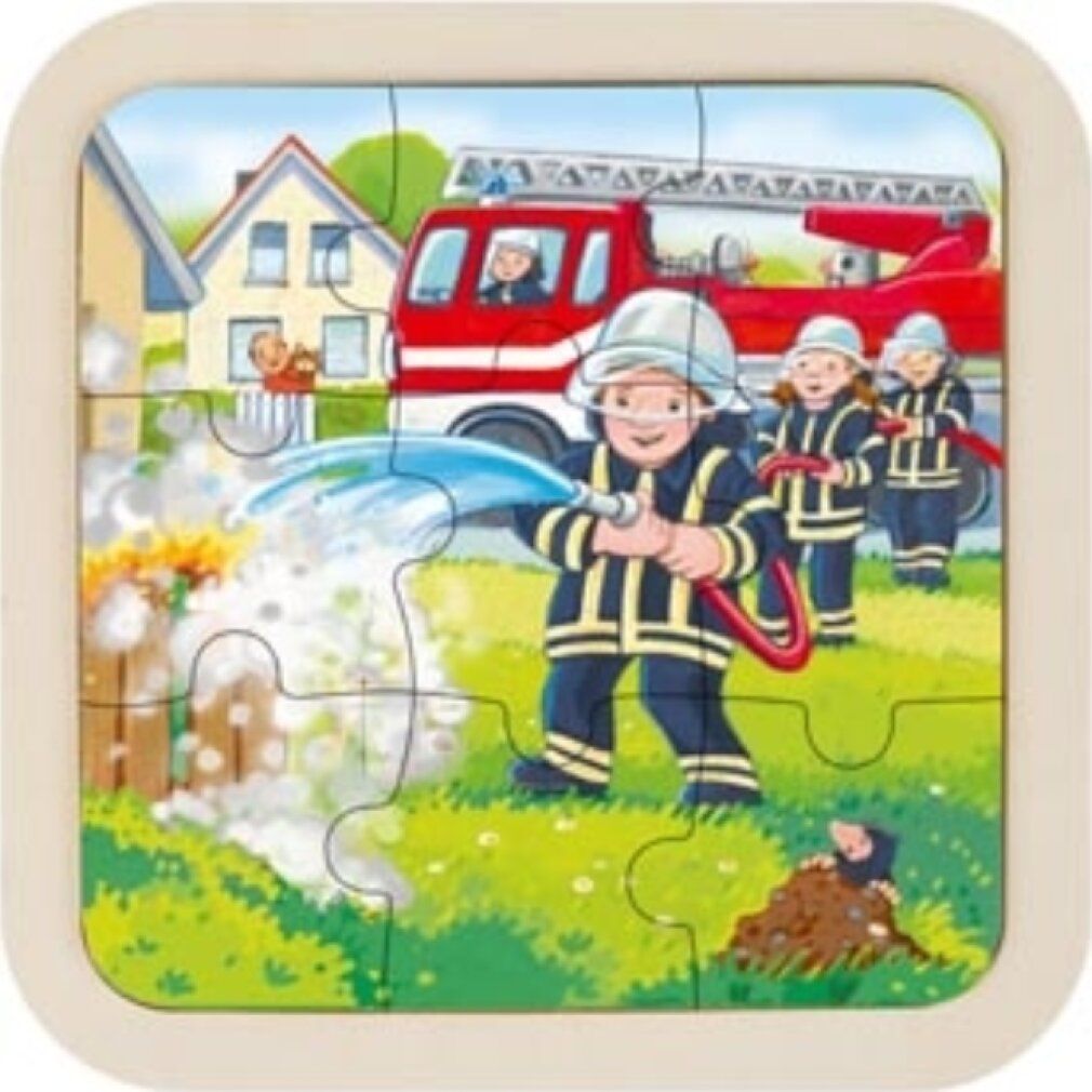 goki hout puzzel brandweermannen 9 Delen
