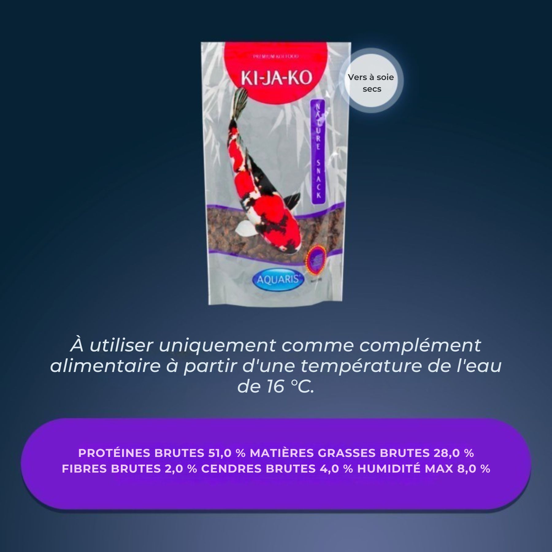Emballage de KI-JA-KO Koifischfutter Nature Snack. Texte avec informations nutritionnelles.
