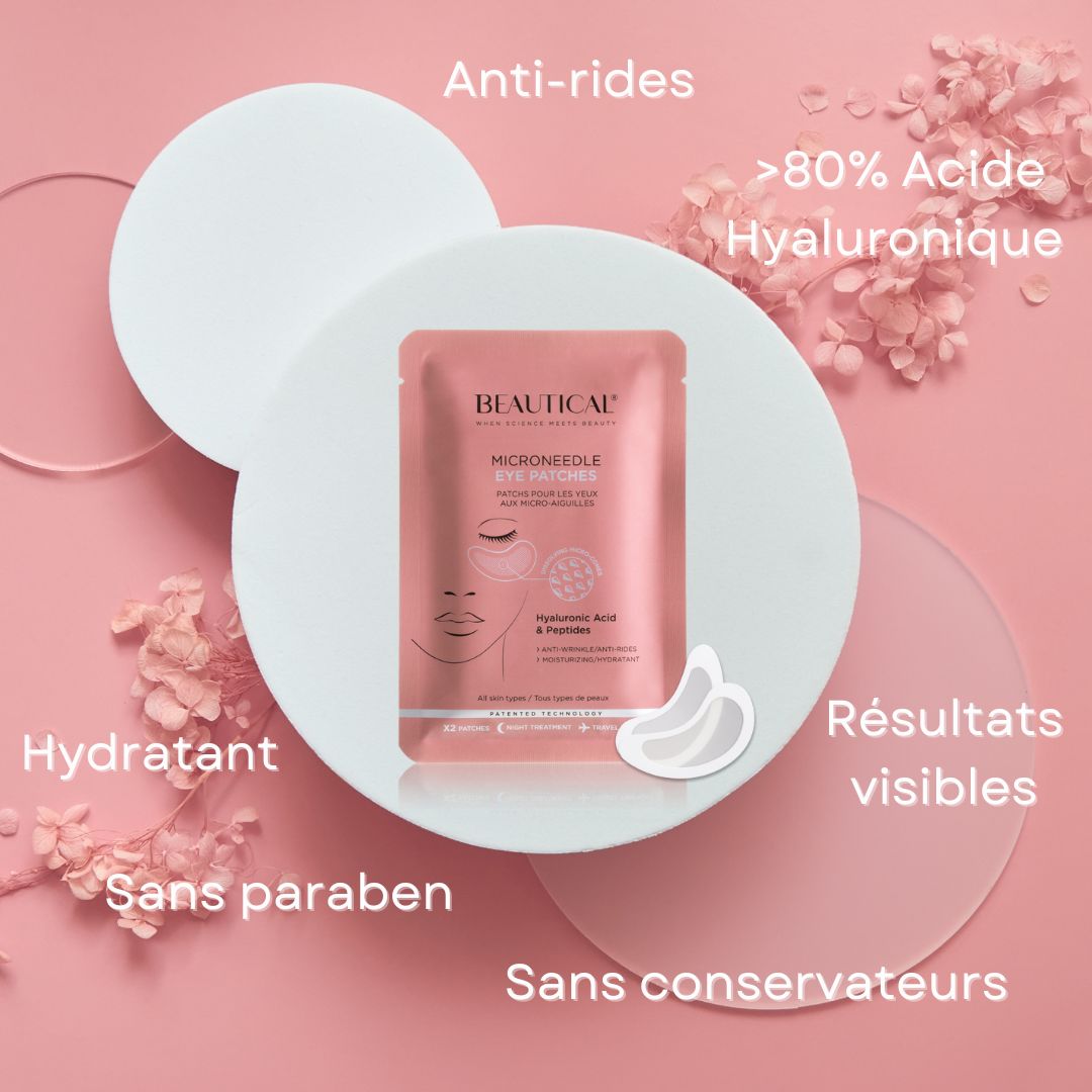 Emballage rose BEAUTICAL. Texte: Anti-rides, résultats visibles, sans conservateur.